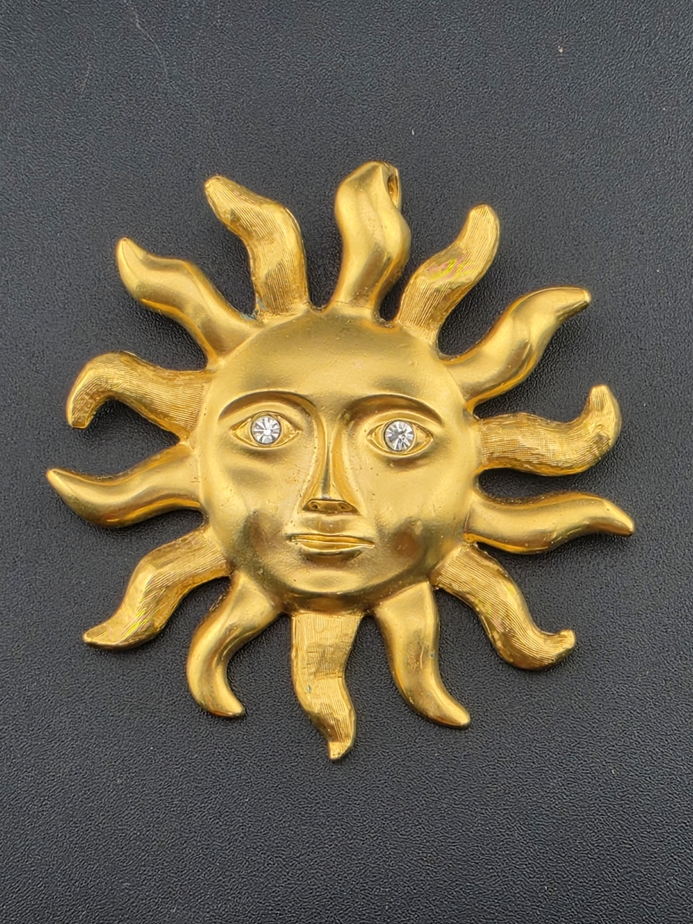 Vintage Avon Gold Son Face Crystal Eye Brooch Or Pendant